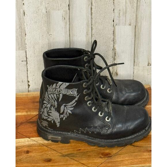 Harley-Davidson Women's Black‎ Leather Biker Boots Size 8 - Picture 1 of 6